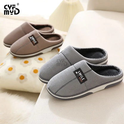 2024 Winter Home Slippers Stripe Men Slides Shoes Classic House Slippers Male Comfortable Soft  Warm Indoor Slippers Big Size