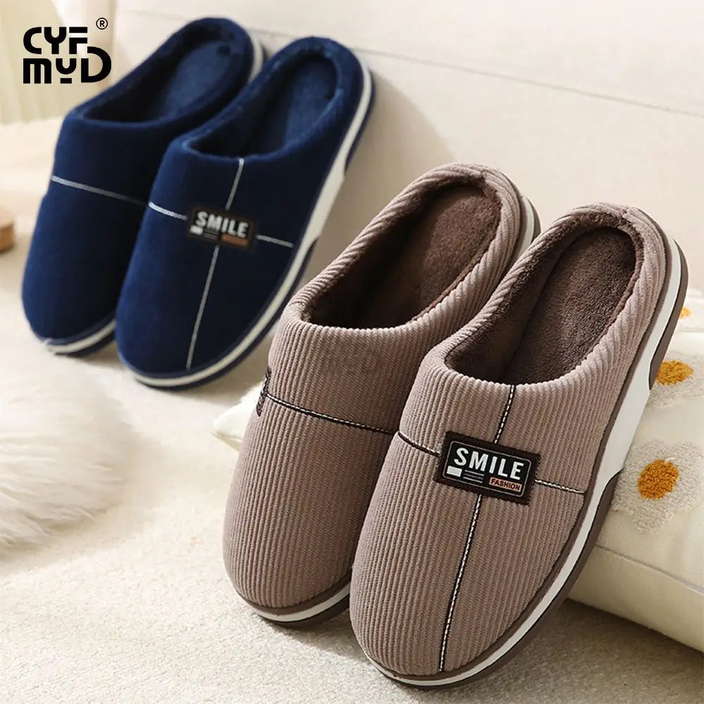 2024 Winter Home Slippers Stripe Men Slides Shoes Classic House Slippers Male Comfortable Soft  Warm Indoor Slippers Big Size