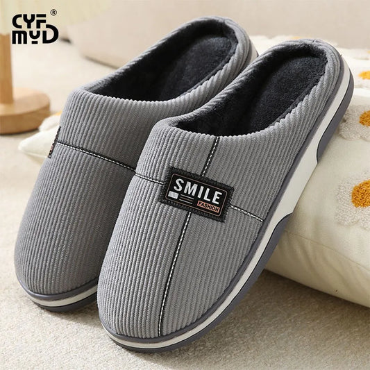 2024 Winter Home Slippers Stripe Men Slides Shoes Classic House Slippers Male Comfortable Soft  Warm Indoor Slippers Big Size