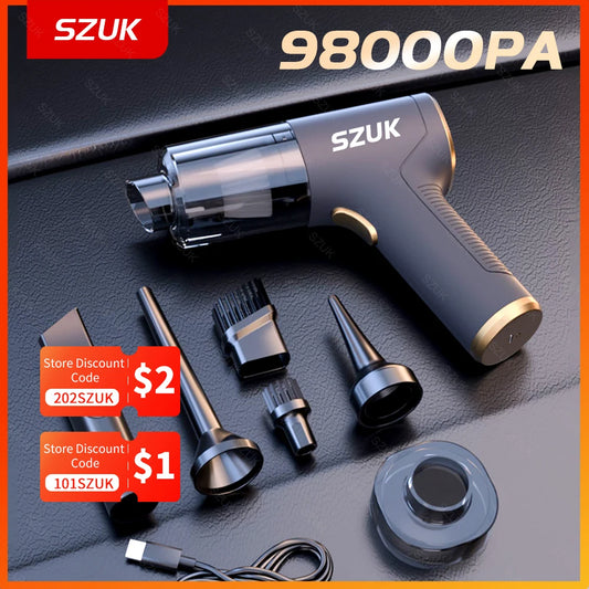 SZUK 98000PA Car Vacuum Cleaner Mini Powerful Cleaning Machine Strong Suction Handheld for Car  Wireless Portable Home Appliance