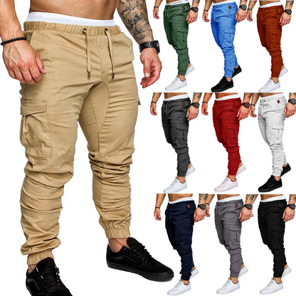 Men Casual Joggers Pants Solid Thin Cargo Sweatpants Male Multi-pocket Trousers New Mens Sportswear Hip Hop Harem Pencil Pants