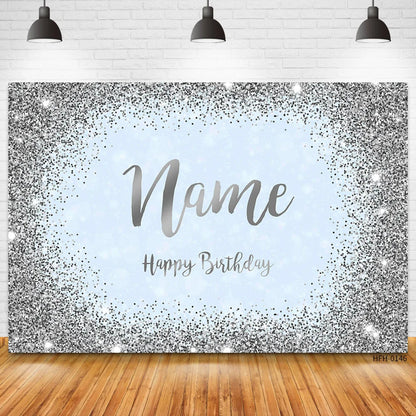 Custom Name Age Glitter Silver Black Backdrops Birthday Party Gold Dots Banner Photo Studio Backgrounds Happy Sweet Photocall