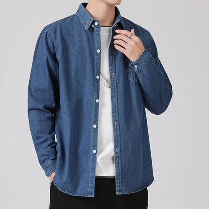 Blue Denim Blouse Autumn Winter Men Fashion Turn-down Collar Long Sleeve Button Up Shirt Man Casual Big Size Jean Jacket Camisas - MAGNET MARKET