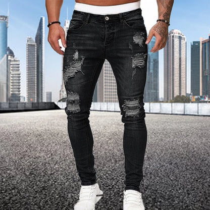 Fashion Street Style Ripped Skinny Jeans Men Vintage wash Solid Denim Trouser Mens Casual Slim fit pencil denim Pants hot sale - MAGNET MARKET