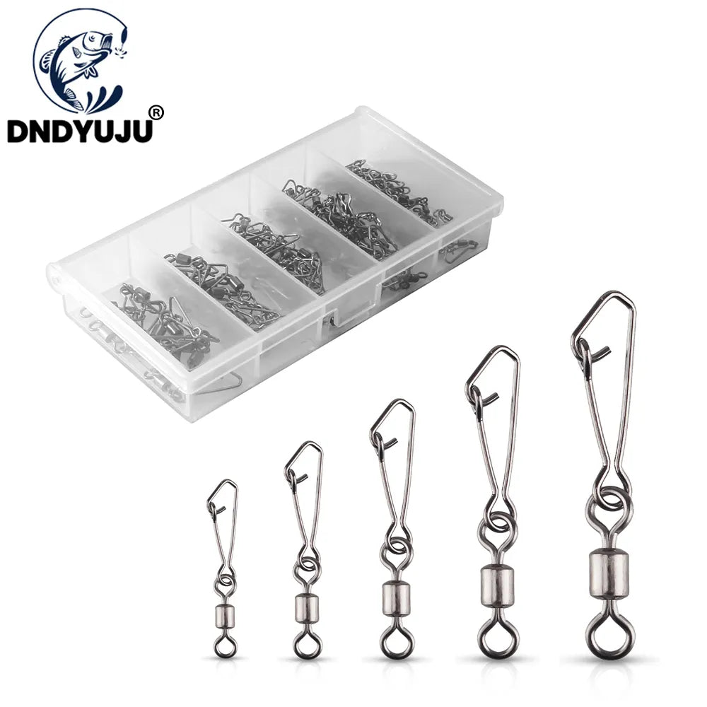 DNDYUJU 100pcs Stainless Steel Fishing Connector Pin Bearing Rolling Swivel 4#-12# Fishing Lure Hook Link Tackle Accessories