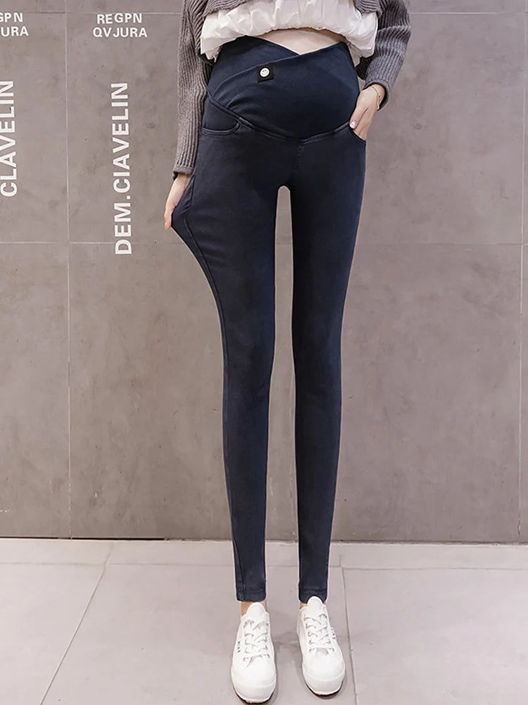 Low Waist Women Maternity Jeans Clothes for Pregnant Women Elastic Thin Pencil Feet Pregnancy Pants Women Denim Skinny Trousers