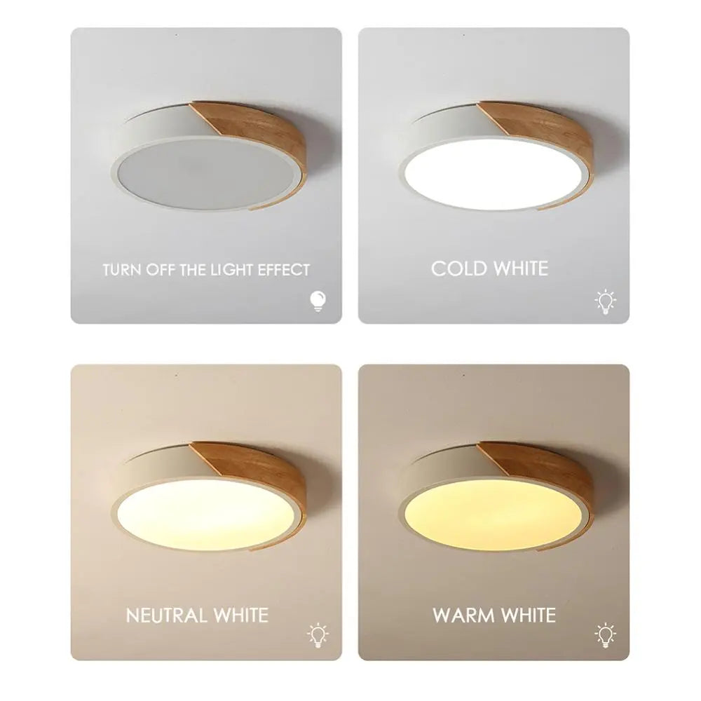 LED Surface Mount Ceiling Light Modern Ultra Thin Lighting Wood Lamp Fixture  Living Room Home Decor Balcony Remote Control