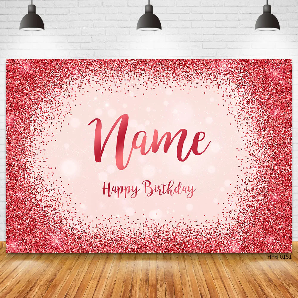 Custom Name Age Glitter Silver Black Backdrops Birthday Party Gold Dots Banner Photo Studio Backgrounds Happy Sweet Photocall