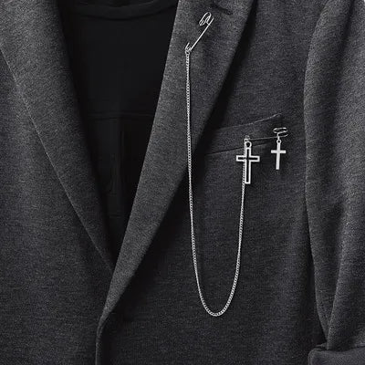 Retro Fashion Punk Cross Pendant Long Chain Tassel Pin Brooch Women Men Suits Dress Silver Plate Butterfly Pin Brooch Jewelry - MAGNET MARKET