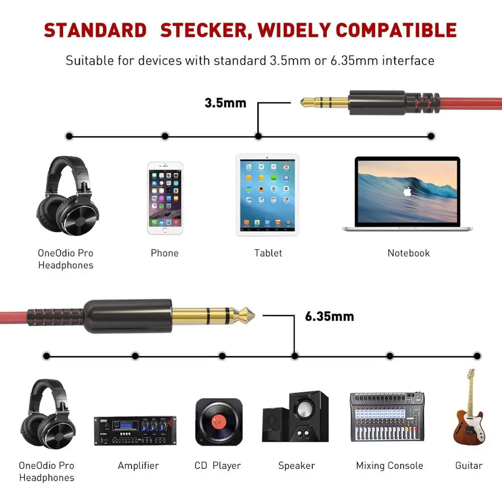 OneOdio 6.35mm to 3.5mm Aux Audio Cable For OneOdio Studio Pro DJ Headphones Headset Music Player Mobile Phone Speaker Earphone