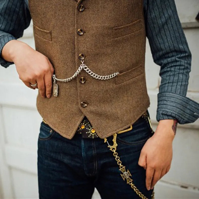 Men's Suit Vest Brown Wedding Wool Tweed Business Waistcoat Jacket Casual Slim Fit Gilet Homme Vests For Groosmen Man Wedding - MAGNET MARKET