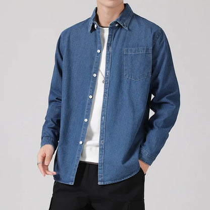 Blue Denim Blouse Autumn Winter Men Fashion Turn-down Collar Long Sleeve Button Up Shirt Man Casual Big Size Jean Jacket Camisas - MAGNET MARKET