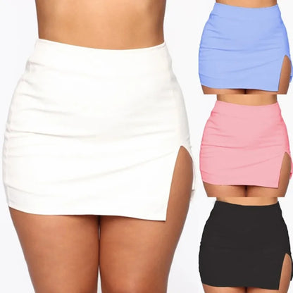 Skirts Womens 2021 Summer Skirts Front Split Package Hips  Mini Skirt Retro Women High Waist Short A Line Skirts Faldas