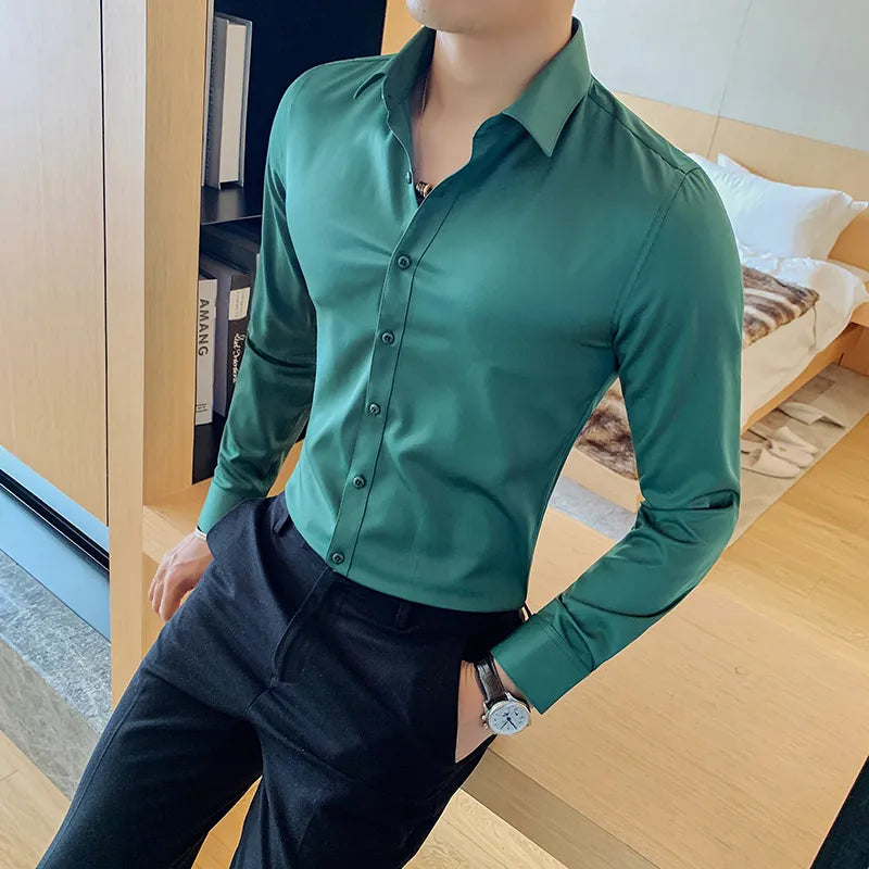 Camisas De Hombre Long Sleeve Shirts For Men Clothing 2023 Business Formal Wear Camisa Social Masculina Slim Fit Chemise Homme