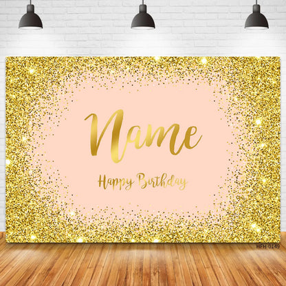 Custom Name Age Glitter Silver Black Backdrops Birthday Party Gold Dots Banner Photo Studio Backgrounds Happy Sweet Photocall