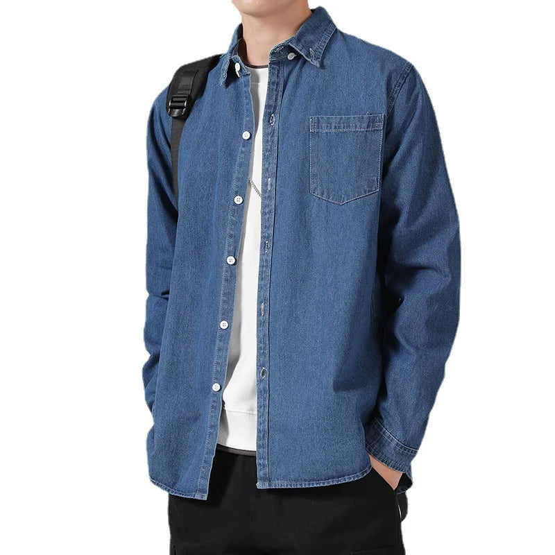 Blue Denim Blouse Autumn Winter Men Fashion Turn-down Collar Long Sleeve Button Up Shirt Man Casual Big Size Jean Jacket Camisas - MAGNET MARKET