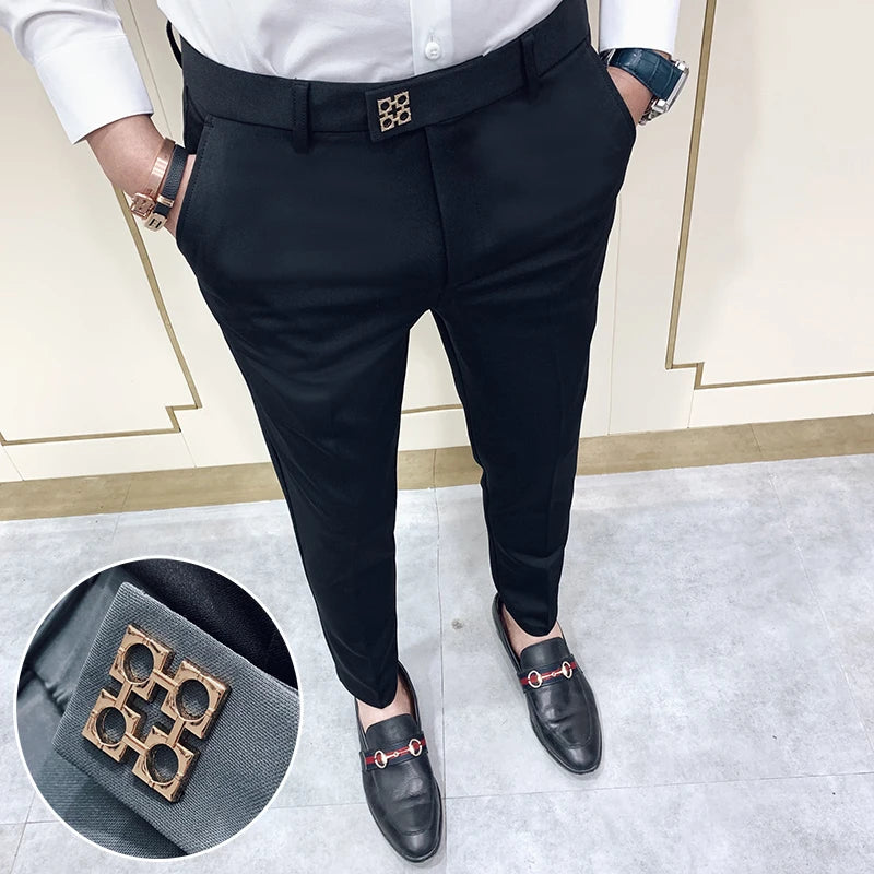 Spring 2022 Men Pants Korean Slim Fit Men Casual Ankle Length Pants Streetwear Men High Quality Black Gray Dress Suit Pant Man - MAGNET MARKET