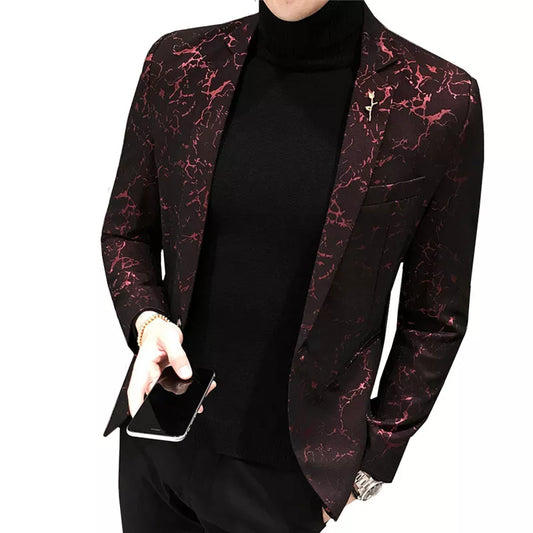 Luxury Party Prom Blazer Autumn Men Shinny Yarn Wine Red Blue Black Blazer Jacket Men Slim Fit Business Dress Suit Coat Jackets - MAGNET MARKET