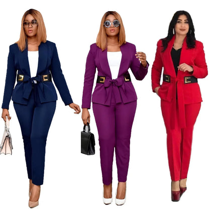 African Women Suit OL Fashion Two-piece Set Long Sleeve Blazer And Pants Matching 2 Piece Elegant Lady Office Work Wear Outfits