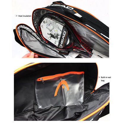 HEAD Tennis Racket Bag Sports Bag Large Capacity 6-9 Racquets Men Women Badminton Bag Tennis Racket Backpack Tenis Squash Padel