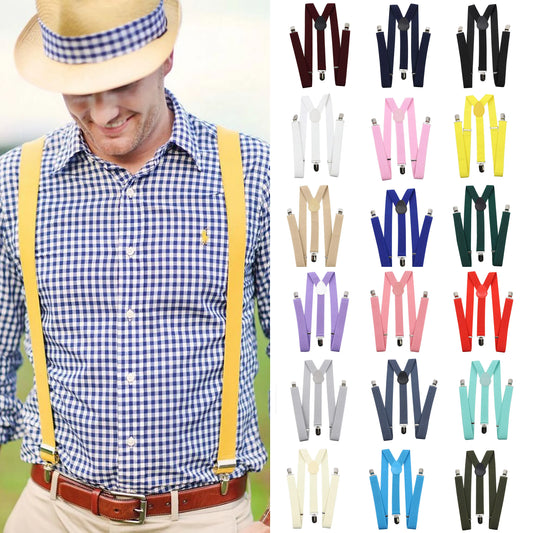 Solid Color Unisex Suspenders Clip-on Buckle Men Straps Adjustable Elastic Y-Back Braces For Wedding Suit Skirt Accessories Gift - MAGNET MARKET