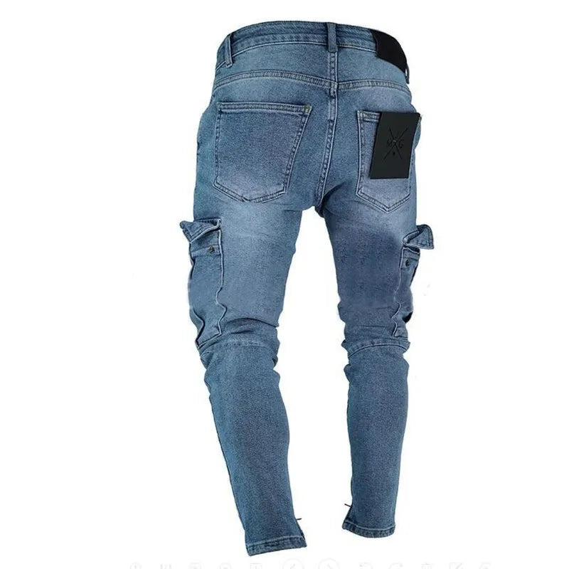 Autumn Men Jeans Casual Pants 2021 New Fashion Frayed Slim Fit Long Denim Pants Hole Jeans