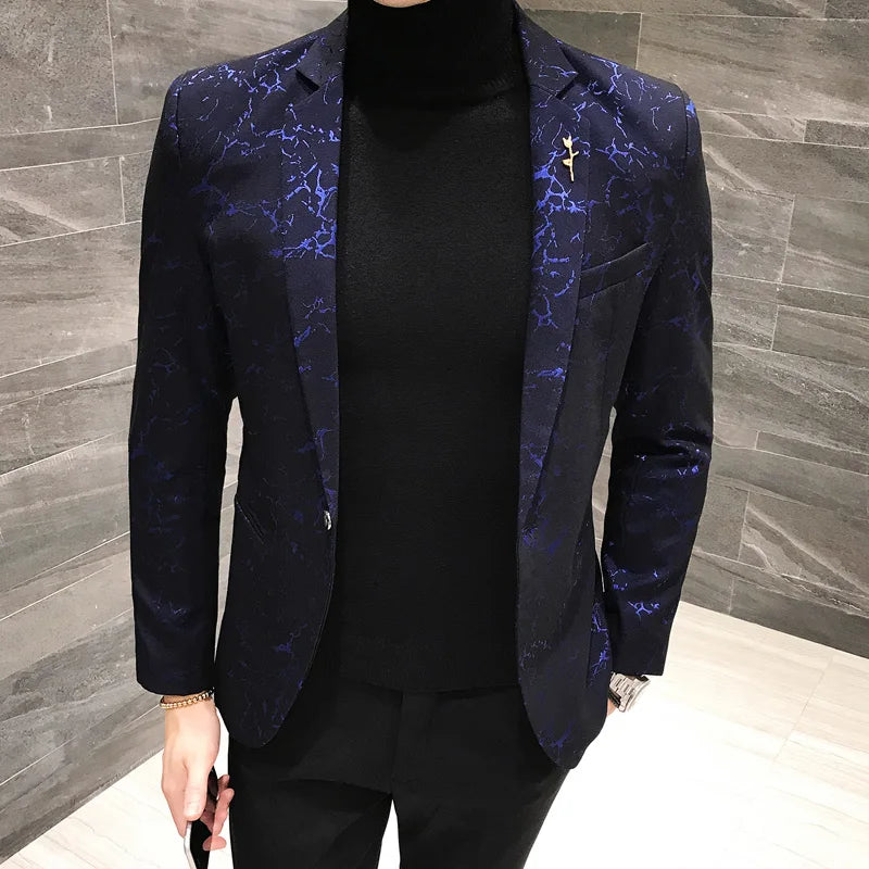 Luxury Party Prom Blazer Autumn Men Shinny Yarn Wine Red Blue Black Blazer Jacket Men Slim Fit Business Dress Suit Coat Jackets - MAGNET MARKET