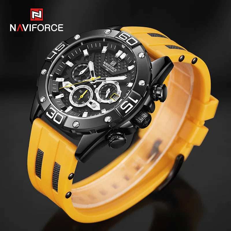 NAVIFORCE Luxury Watches for Men Fashion Silicone Strap Military Waterproof Sport Chronograph Quartz WristWatch Clock With Date