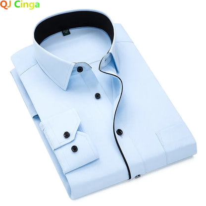 Black and White Patchwork Long Sleeve Shirt Men's Business Office Cotton Shirt Sky Blue Slim Fit Camisa/Chemise S-5XL