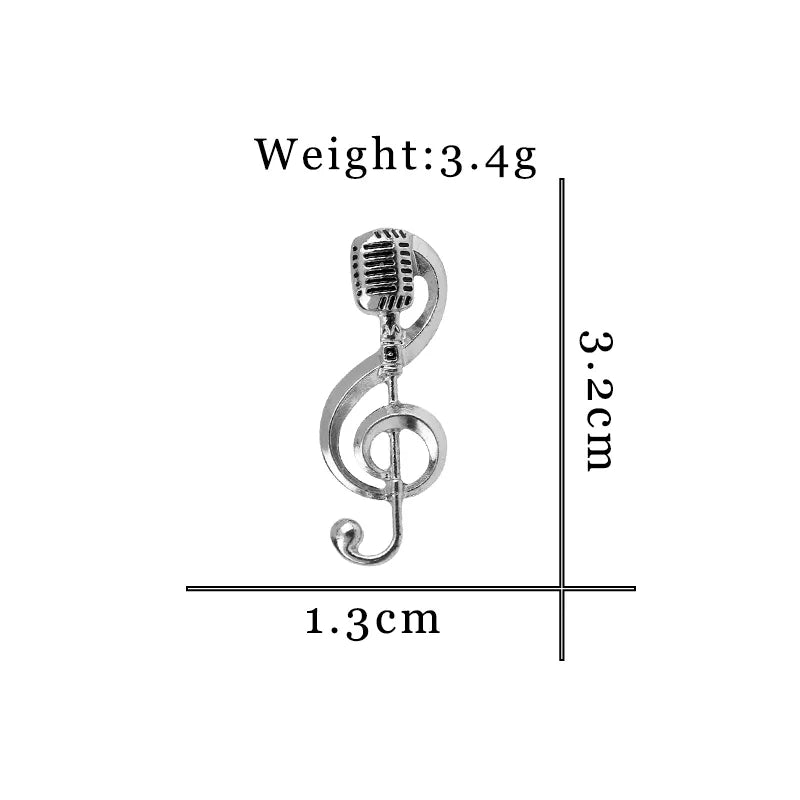 Music Note Microphone Brooches Gold Color Silver Color Metal Pins Special Badge Student Musician Backpack Lapel Pin Jewelry Gift