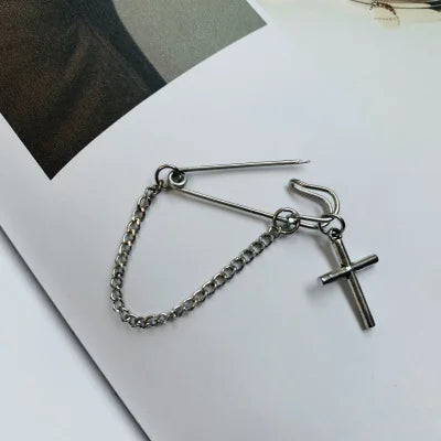 Retro Fashion Punk Cross Pendant Long Chain Tassel Pin Brooch Women Men Suits Dress Silver Plate Butterfly Pin Brooch Jewelry - MAGNET MARKET