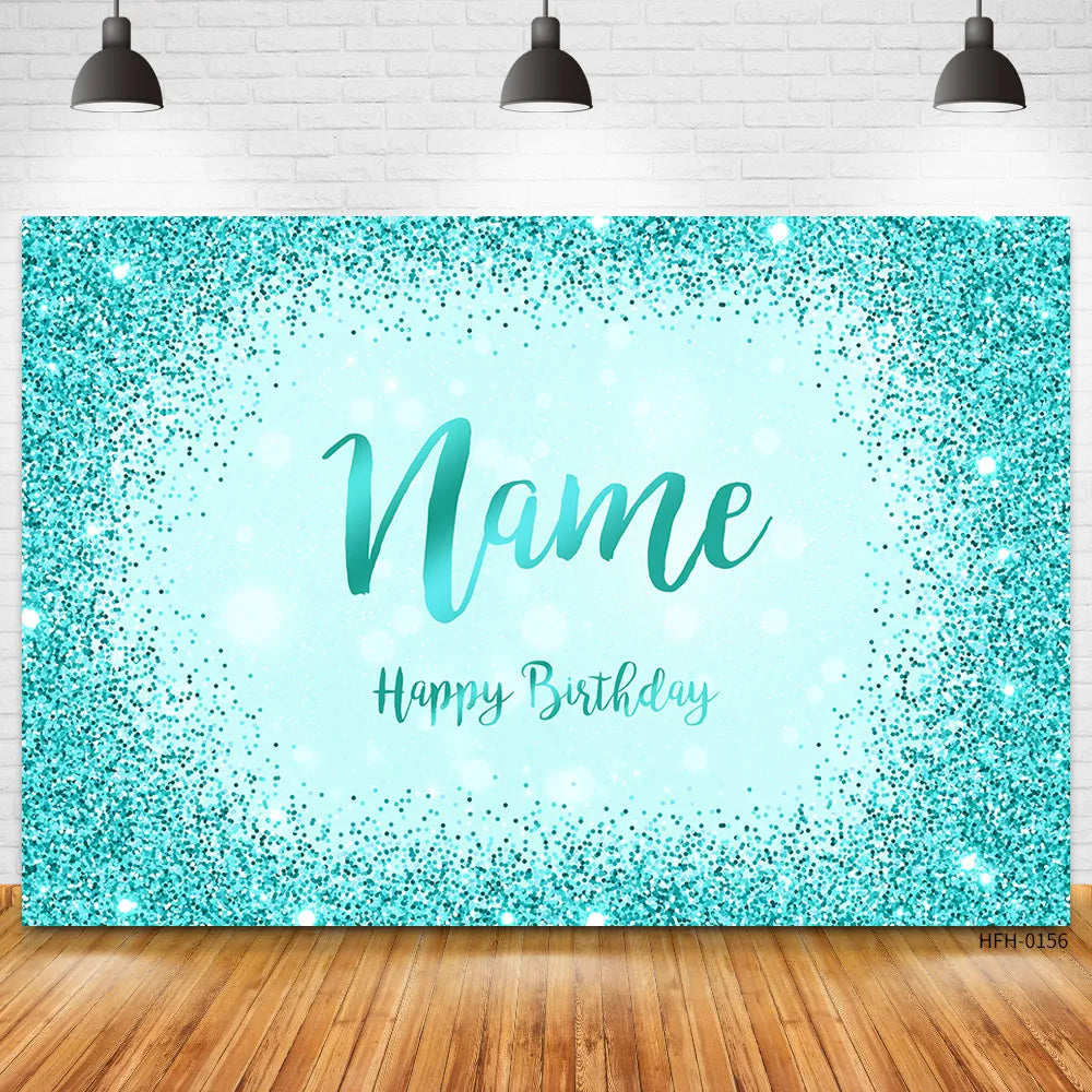 Custom Name Age Glitter Silver Black Backdrops Birthday Party Gold Dots Banner Photo Studio Backgrounds Happy Sweet Photocall