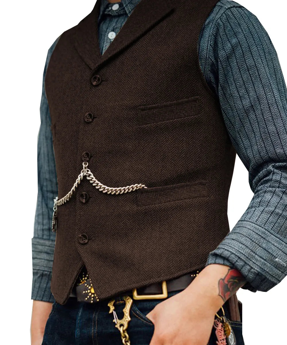 Men's Suit Vest Brown Wedding Wool Tweed Business Waistcoat Jacket Casual Slim Fit Gilet Homme Vests For Groosmen Man Wedding - MAGNET MARKET