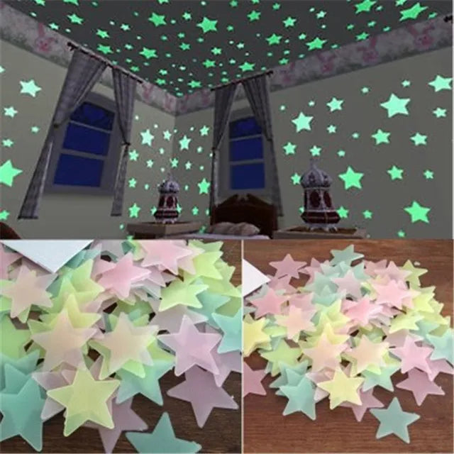 Pvc Stars Glow Stickers Luminous In Dark Night Fluorescent Wall Art 3D Home Decals For Kids Room Ceiling Switch Decoration