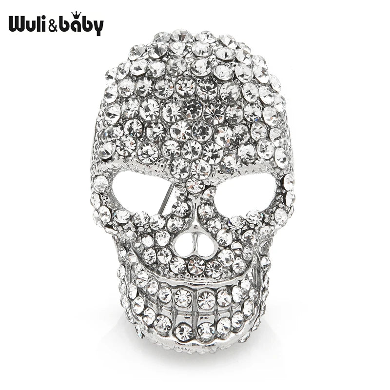 Wuli&baby Sparkling Rhinestone Skull Brooches For Women Unisex 2-color Punk Style Casual Party Brooch Pin Gifts