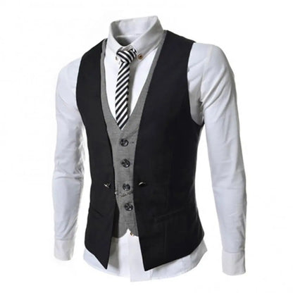 Men Waistcoat V Neck Single-breasted Slim Fit Mens Suit Vest Gilet Homme Casual Sleeveless Formal Business Jacket chaleco hombre - MAGNET MARKET