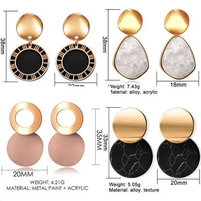 POXAM New Korean Statement Round Earrings For Women Geometric Shell Fluff Dangle Drop Earrings Brincos 2020 Fashion Jewelry Gift