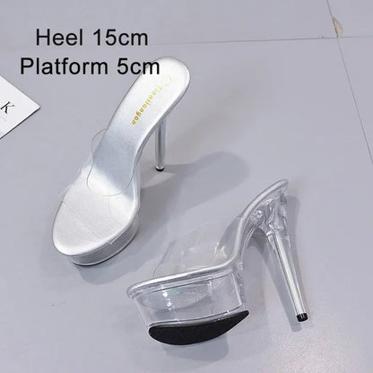 Crystal Show Stripper Heels Clear Shoes Women 2020 Platforms High Heels Sandals Female Transparent Sexy Wedding Shoes Slipper