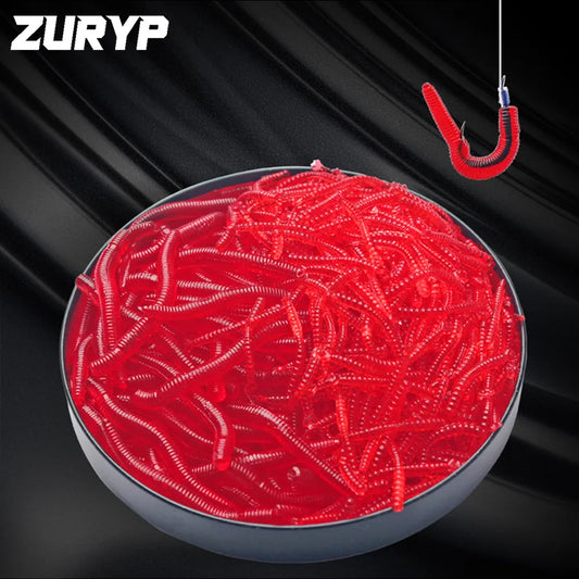 20PCS-100pcs Lifelike Red Worm Soft Lure Earthworm ice winter Fishing Silicone Artificial Bait Fishy Shrimp Additive Bass Carp