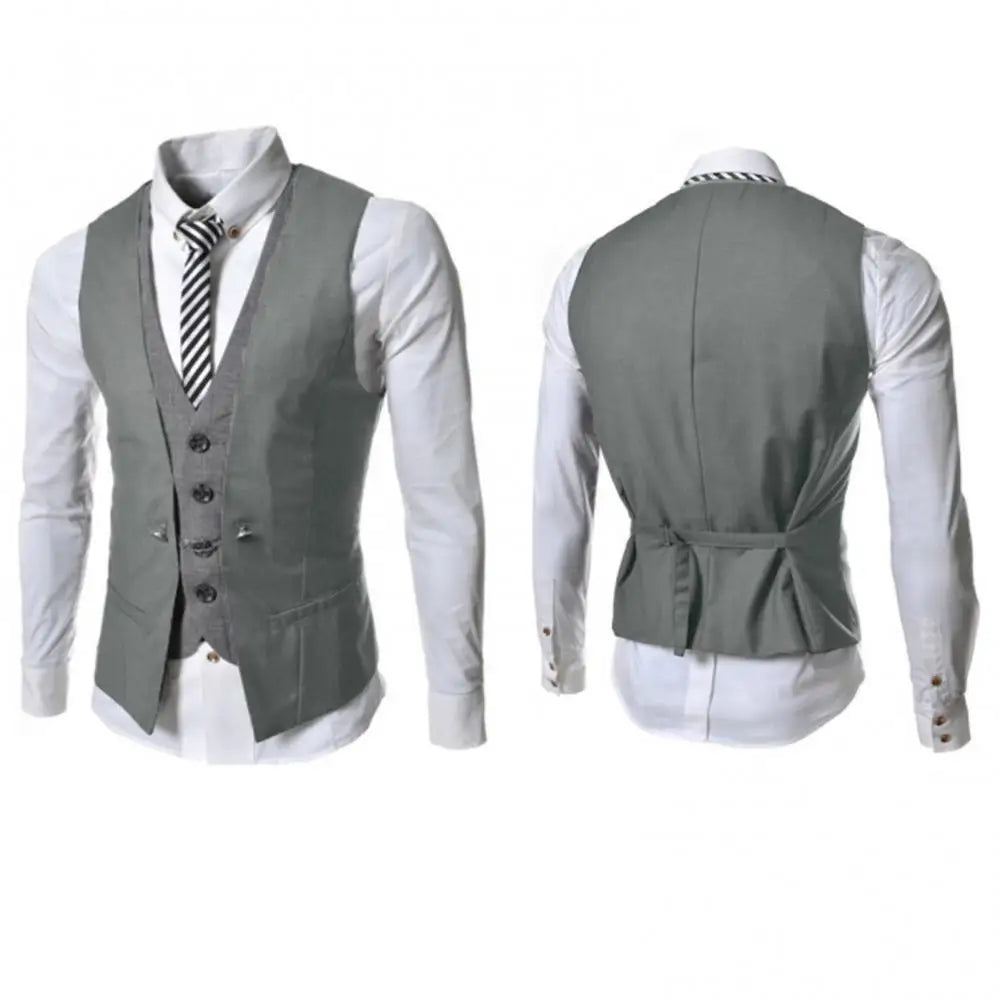 Men Waistcoat V Neck Single-breasted Slim Fit Mens Suit Vest Gilet Homme Casual Sleeveless Formal Business Jacket chaleco hombre - MAGNET MARKET