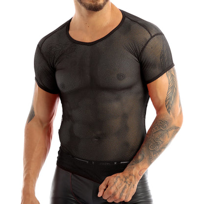 YiZYiF Sexy Mens Mesh Clubwear T Shirts Super Soft Mesh Undershirt See-Through Breathable Men T-Shirt Sexy Tops Dance Wear