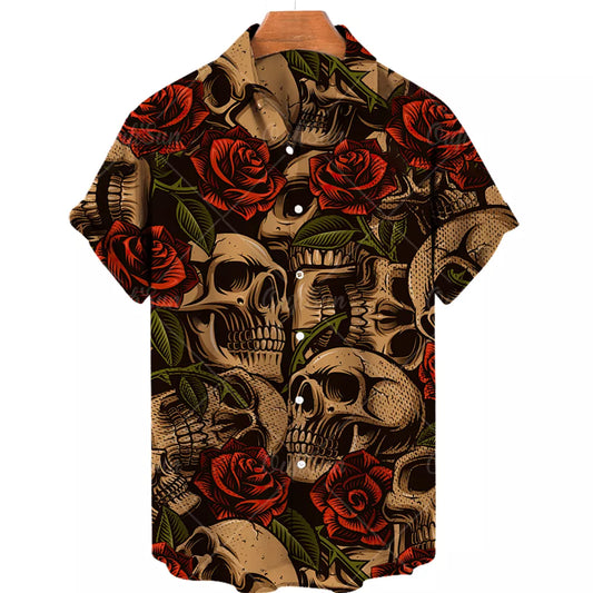 Men's Hawaiian Shirt Loose Top 5xl 3d Skull Print Shirts For Men 2024 Fashion Shirt Men Women Tee Breathable Summer Short Sleeve