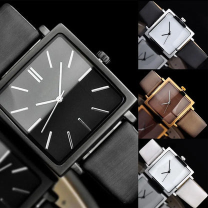 2021 New Watch No Numbers Style Comfortable to Wear Faux Leather Quartz Square Wrist Watch for Women Fashion Simple