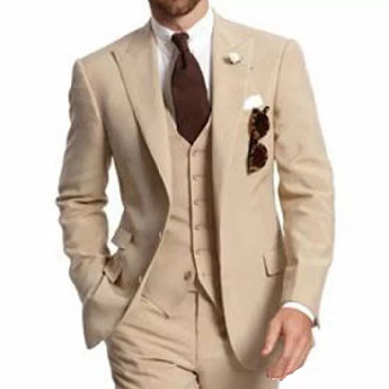 Champagne 3 Piece Business Party Best Men Suits Peaked Lapel Two Button Custom Made Wedding Groom Tuxedos 2020 Jacket Pants Vest - MAGNET MARKET