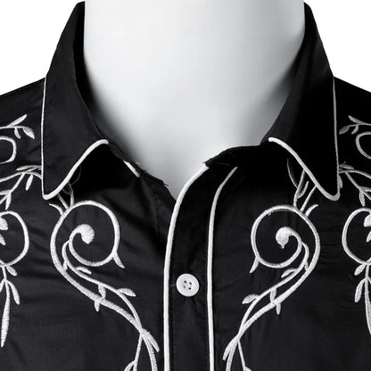 Stylish Western Cowboy Shirt Men Brand Design Embroidery Slim Fit Casual Long Sleeve Shirts Mens Wedding Party Shirt for Male