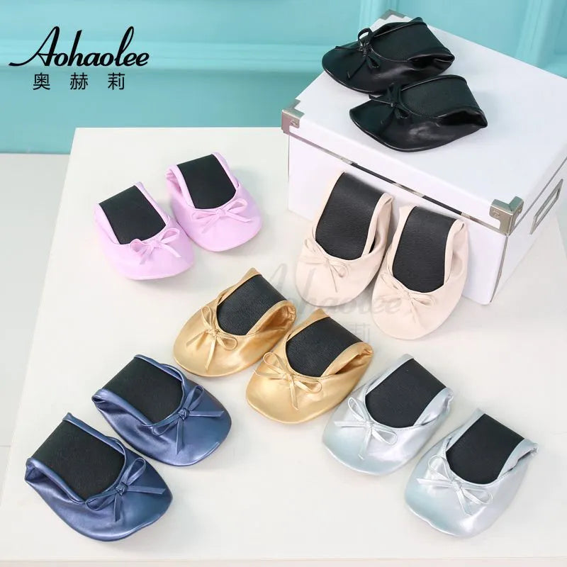 Aohaolee Woman PU Ballerina Fitness Ballet Flats Foldable Shoes Portable Ballet Dancers Comfortable Ballroom Women Shoes