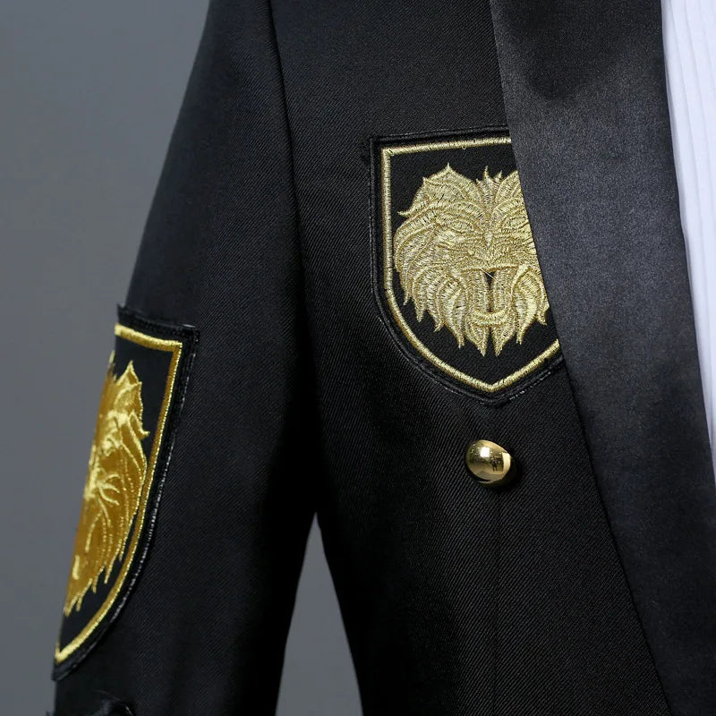 Gold Medal Embroidery Black Suit&Blazer Men Double Breasted Mens Military Blazer Jacket Stage Prom Show Singer Costume Homme Xxl - MAGNET MARKET