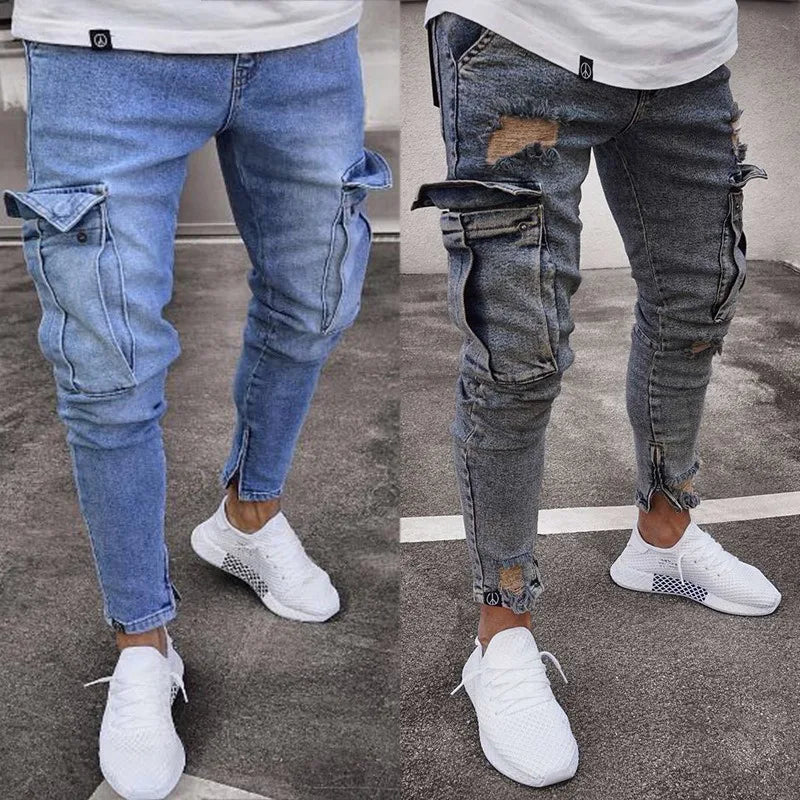 Autumn Men Jeans Casual Pants 2021 New Fashion Frayed Slim Fit Long Denim Pants Hole Jeans