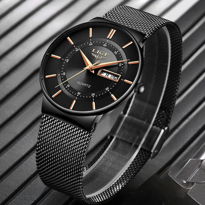 Mens Watches LIGE Top Brand Luxury Waterproof Ultra Thin Date Clock Male Steel Strap Casual Quartz Watch Men Sports Wrist Watch