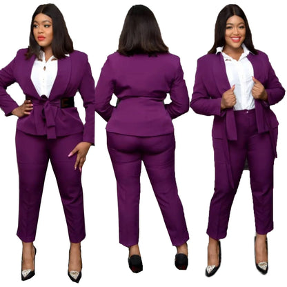 African Women Suit OL Fashion Two-piece Set Long Sleeve Blazer And Pants Matching 2 Piece Elegant Lady Office Work Wear Outfits